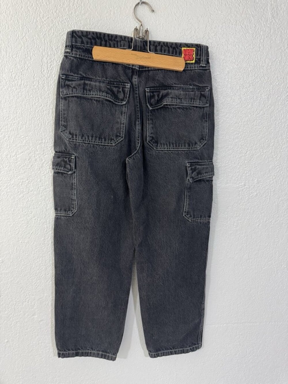 Empyre Relax Baggy Cargo Jeans Black White Contrast Stitch Denim Skate Pants 30 - Picture 2 of 4